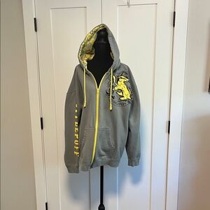 Hufflepuff Sweatshirt Men's XL Gray and Yellow Zip-Up